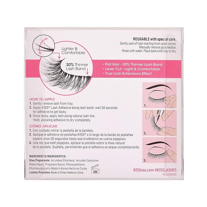KISS Lash Couture LuXtensions Collection False Eyelashes, Flat Lash Technology, Super Slim Lash Band, Real Lash Extension Fibers, Reusable, Contact Lens Friendly Strip Lashes, Style 'Velvet', 1 Pair