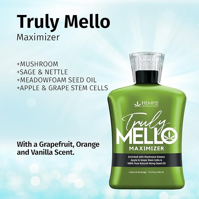 HEMPZ Truly Mello Max Dark Tan Intensifier with Tyrosine - Herbal Moisturizing Self Tanning Lotion for Tanning Beds, Beach, Sun 13.5 Fl OZ