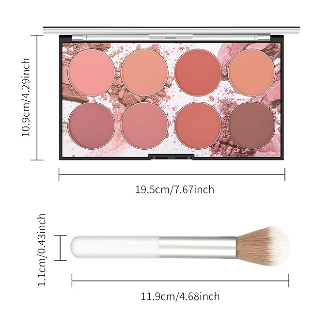 KYDA 8 Colors Face Blush Palette, Natural Matte Blush Palette, Smooth Blendable Powder, Multiuse Blusher Makeup with Contour and Highlighter