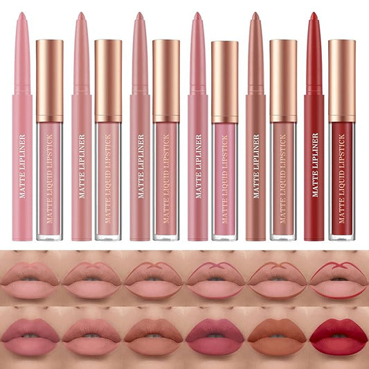 BestLand 12Pcs Matte Liquid Lipstick + Lip Liner