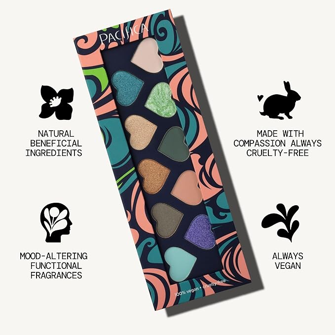 Pacifica Eyeshadow Palette – Waikiki Mineral Eyeshadow, Blendable Shimmer & Matte Shades w/Velvet Matte, Shimmer & Metallic, Cocoa Butter Infused, Talc-Free, Vegan & Cruelty-Free, 0.24 oz 10 Shades