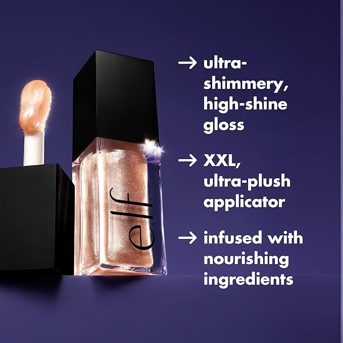 e.l.f. Glow Reviver Lip Oil, Nourishing and Hydrating with High-Shine Glimmer Finish & Sheer Wash Of Color, Minty Scent, Non-Sticky, Vegan & Cruelty-free, Super-neutral