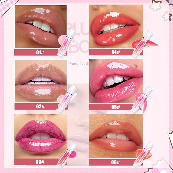 6 Colors Lip Plumper, Hydrating & Smooth Lip Wrinkles, Enhancing Plump Effect for Fuller Lips High Shine Lip Glaze Long Lasting Nourishing Lip Plumper for Women Girls (# 06)