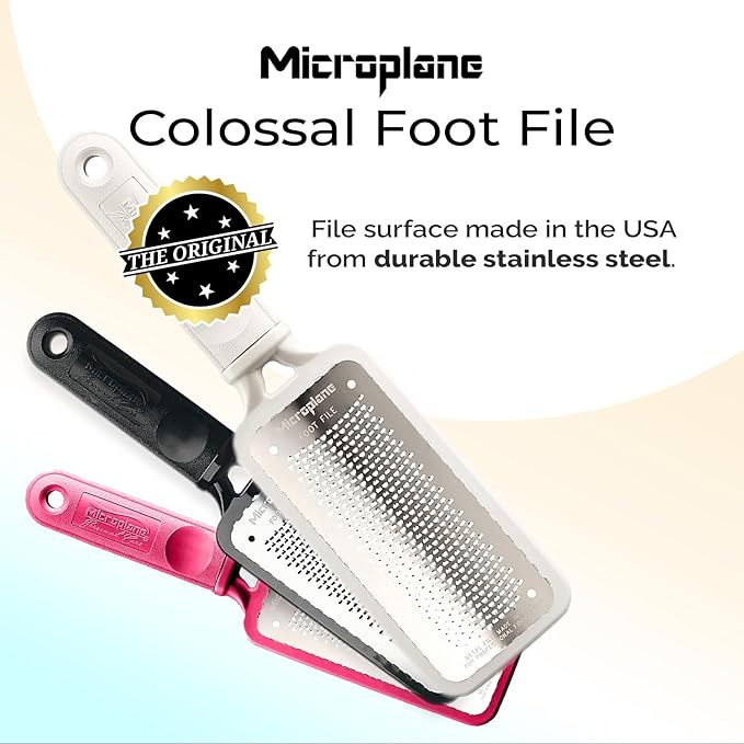 Microplane Colossal Foot File Scraper - The Original Stainless Steel Foot Rasp, Dead Skin/Callus Remover for Feet, Gentle Foot Scrubber, Pedicure Tools for Salon-Quality Foot Care, White