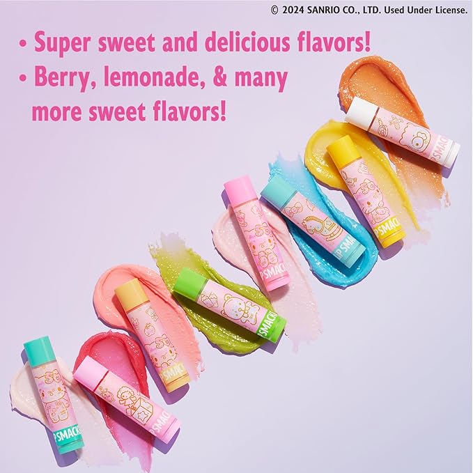 Lip Smacker Hello Kitty 50th Anniversary 8-Piece Lip Balm Party Pack - Super Sweet Flavors, Moisturizing, Sweet Silky Smooth Gliding Application, Perfect for Gifting