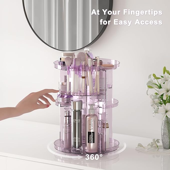 Rotating makeup organizer for vanity,