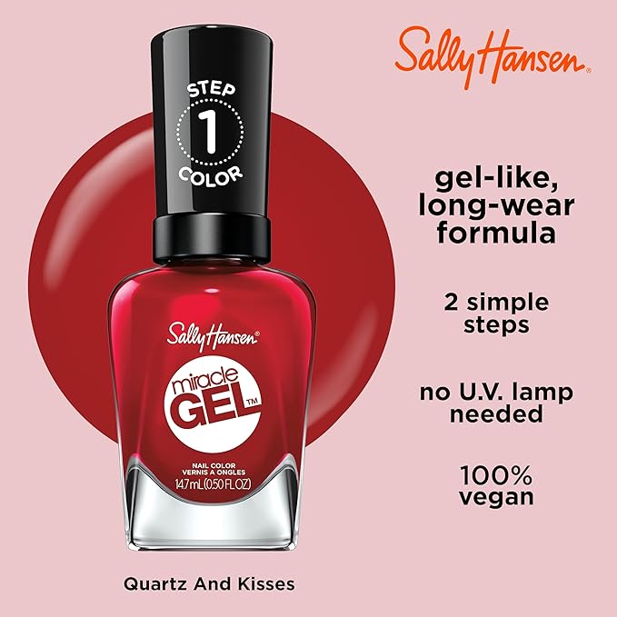 Sally Hansen Miracle Gel, Rhapsody Red, Long Lasting, Gel-Like Formula, No UV Lamp Needed, Opaque, Shiny Red Nail Polish