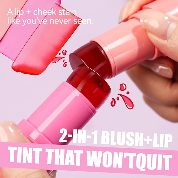 2 Colors Cooling Water Jelly Tint Stick,Multi-Use Cheek Cooling