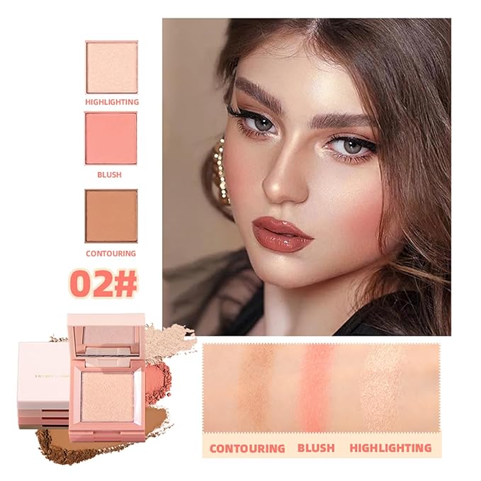 3 in 1 Highlighter Contour Blush Makeup Palette,