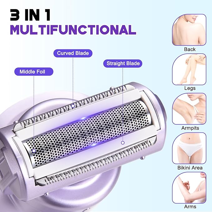 Hatteker Women's Electric Shaver Bikini Trimmer Hair Trimmer for Women LED Display Electric Razor for Legs Bikini Underarm Public Hairs Led Display IPX7 Waterproof Gift for Women (Purple)