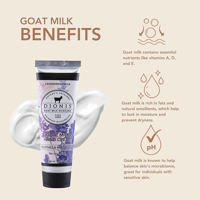 Dionis - Goat Milk Skincare Scented Hand Cream (1 oz) Set of 6, Moisturizing Lotion for Dry Skin, Good for Sensitive Skin, Cruelty-free and Paraben-free (Lavender Vanilla)