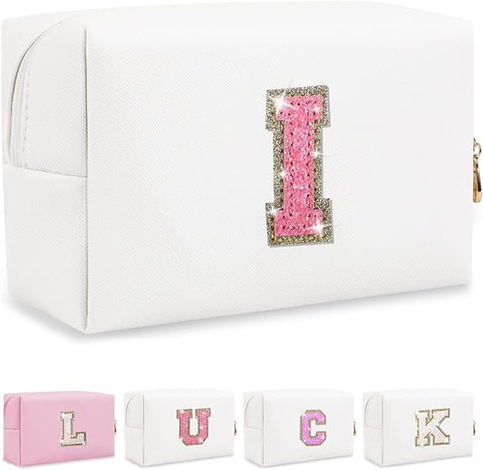 Initial letter patch makeup bag,
