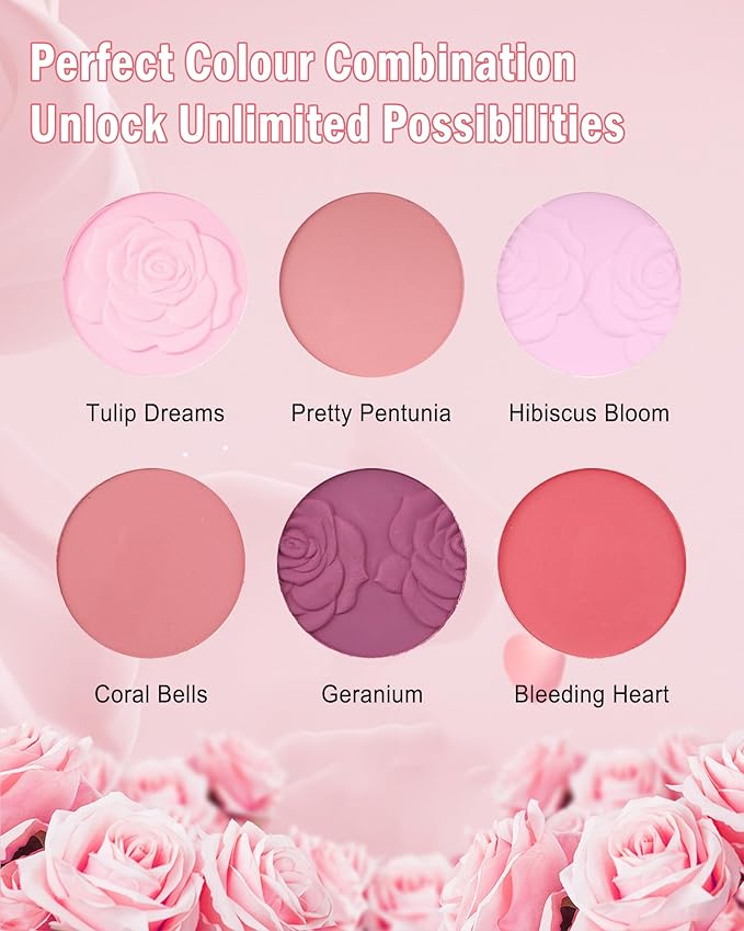 Matte Face Blush Palette with Brush-6 Colors Pink Purple Silky Mineral Blendable Blusher Contour Powder for Cheeks,Longlasting Facial Beauty Cosmetic,Mother's Day Makeup Gift for Women Girl-Set 01