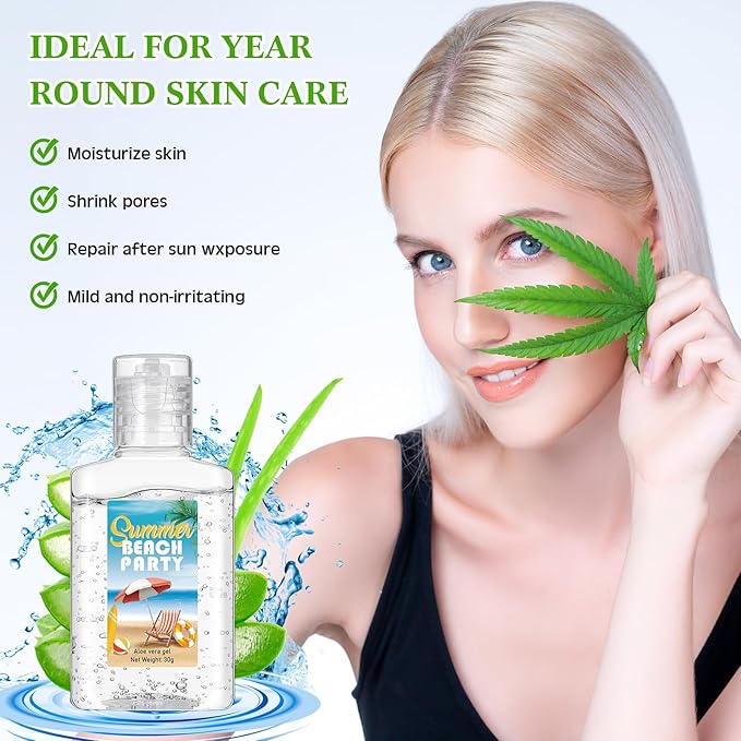 12 Pcs Mini Aloe Vera Gel Bulk for Summer Wedding Party 1oz Soothing Moisture Aloe Gel Bulk Travel Size for Thank You Gifts Summer Beach Wedding Party (Beach)