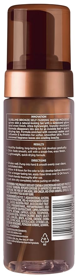 L'Oreal Paris Sublime Bronze Self Tanning Water Mousse, Mousse, Natural, Medium Deep, 5 fl. Oz