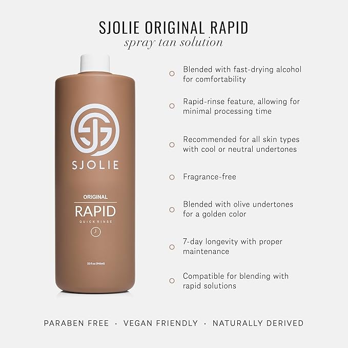 SJOLIE Rapid Spray Tan Solution - Ultra One Hour Express Tan - Olive Base | Sunless Tanner for a Fast Drying, Vegan-Friendly, Radiant Glow (32oz)