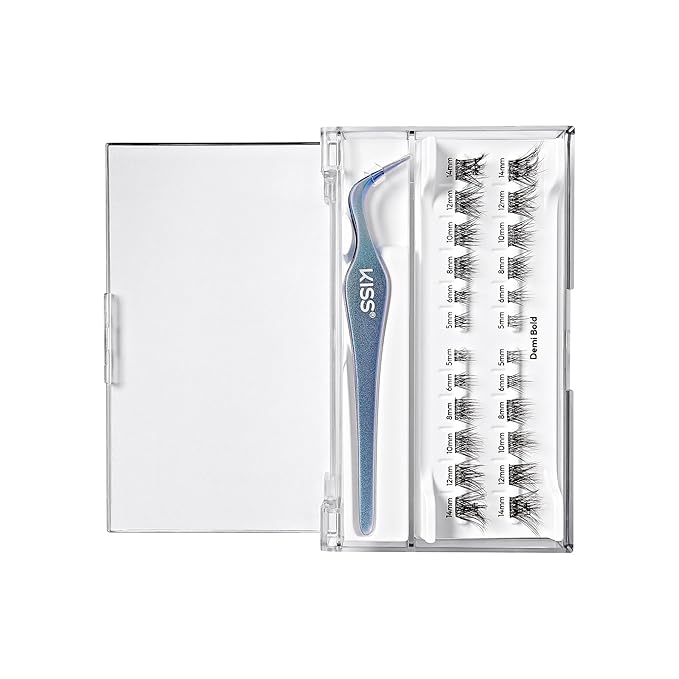 KISS imPRESS Falsies Long Lasting Self Adhesive Eyelashes, ‘Demi Bold’, 5 Day Extended Wear, 24 Medium Volume Lash Clusters (5,6,8,10,12, & 14mm), Precision Non-Stick Applicator