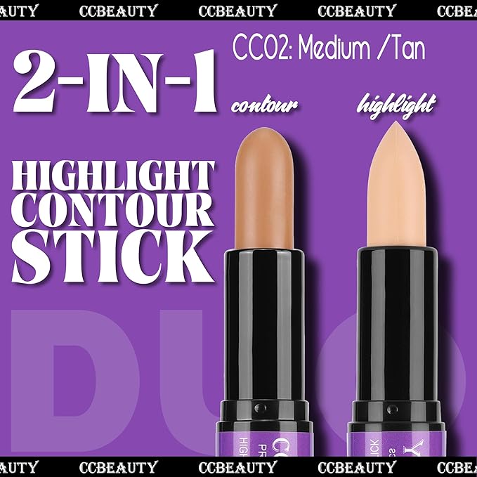 CCbeauty 2-IN-1 Matte Contour Stick Makeup,Cream Dual Highlighter & Waterproof