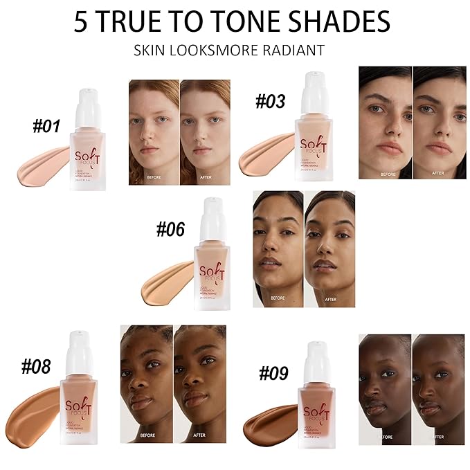 Full Coverage Soft Focus Liquid Foundation, Lightweight Moisturizing
