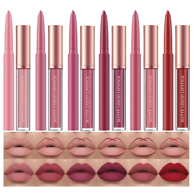 BestLand 12Pcs Matte Liquid Lipstick + Lip Liner