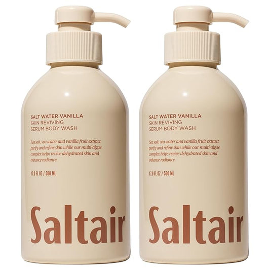 Saltair Body Wash, Salt Water Vanilla 2-Pack. Moisturizing Body Cleanser with Monoi Oil and Cupuacu Butter. Luxury Shower Gel for Women and Men. Vegan, Cruelty-Free, Paraben-Free. 2x 17oz Pump Bottles