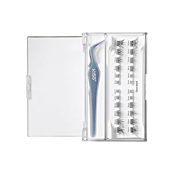 KISS imPRESS Falsies Long Lasting Self Adhesive Eyelashes, ‘Demi Bold’, 5 Day Extended Wear, 24 Medium Volume Lash Clusters (5,6,8,10,12, & 14mm), Precision Non-Stick Applicator