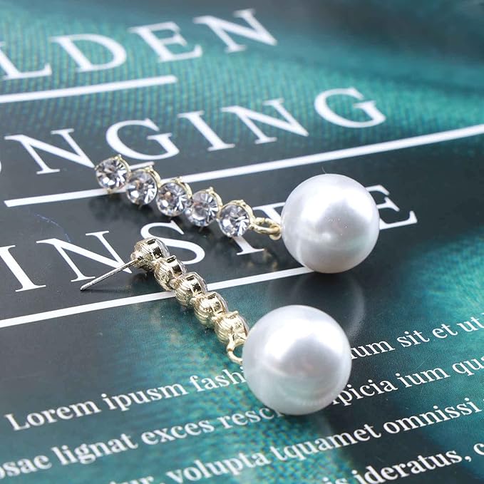 Vintage Pearl Drop Earring Gold Rhinestone Diamond Stud