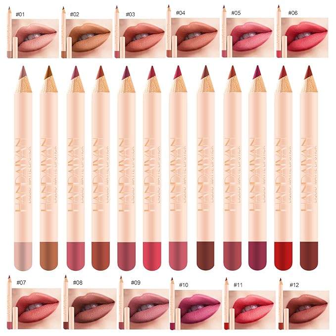 12 Colors Matte Lip Liner Pens Set Long-Lasting Long-Lasting