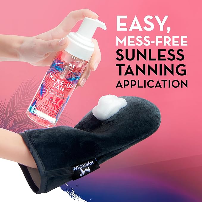 Mystic Tan Self Tanning Bundle: Wake-Up Tan Self Tan Water Mousse + Wake-Up Tan Hyaluronic Acid Serum for Face + Self Tan Mitt - Hydrating, Clear Self Tanner for Body and Face with Eco-Certified DHA