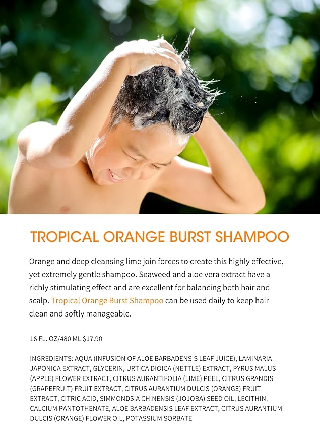 Clean Kids Naturally Tropical Orange Burst Shampoo, All-Natural, Gluten-free, Vegan, and Cruelty-free, Paraben-Free, EWG Verified, 16 oz (2 Bottles)