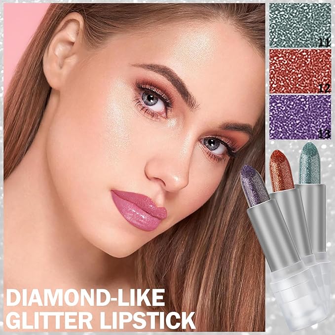 DAGEDA 3PCS Glitter Lipstick, Moisturizing Glossy