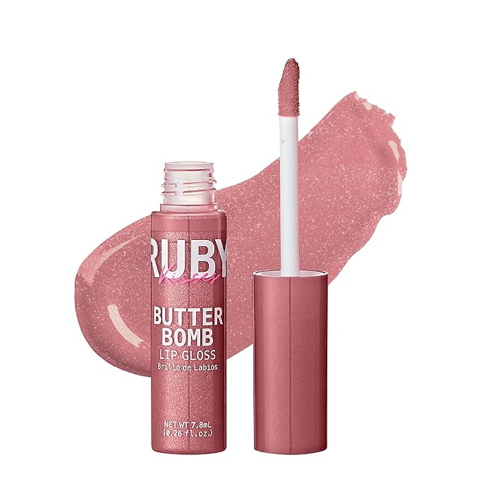 Ruby Kisses Lip Gloss Butter Bomb Gloss Non-Sticky Lip Gloss Vitamin E Natural Nude Lip Makeup - 7.8mL (0.26 US fl.oz) (Pillowtalk)