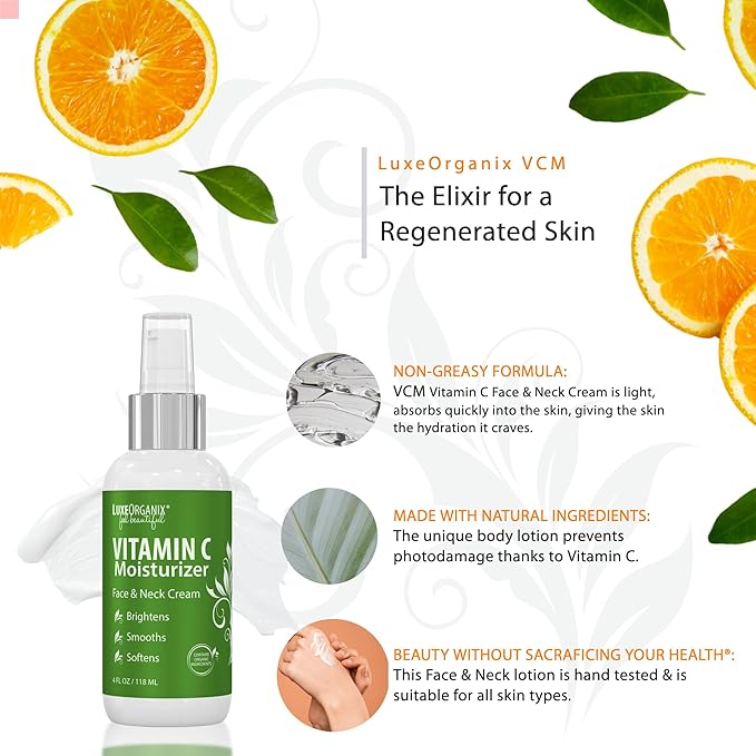 Organic Vitamin C Face Moisturizer with Anti-Aging, Brightening, and Wrinkle-Smoothing Properties.