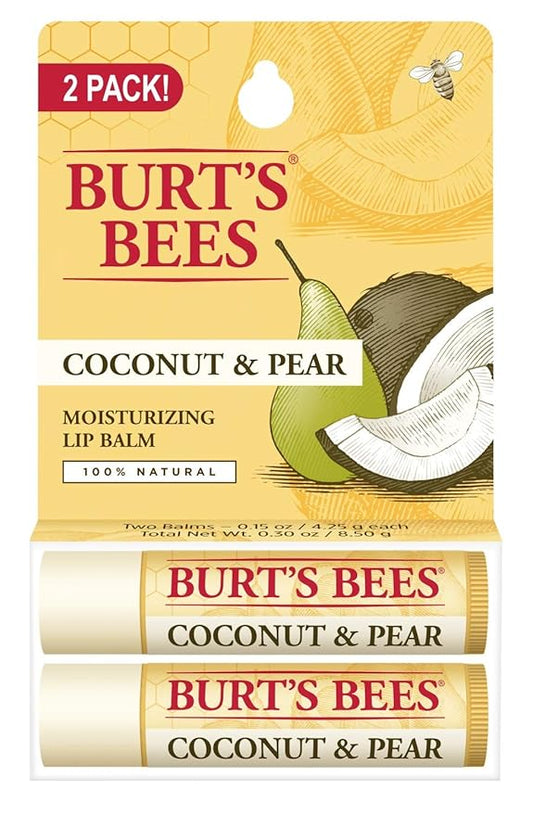 Burt's Bees Lip Balm - Coconut and Pear, Lip Moisturizer With Responsibly Sourced Beeswax, Tint-Free, Natural Origin Conditioning Treatment, 2 Tubes, 0.15 oz.