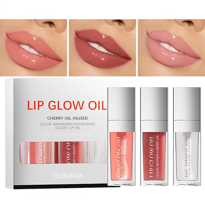 Glossy Lip Gloss Oil, 3 Pack No-Sticky Tinted Lip Oil Plumping Gloss for Dry Lip and Lip Care, Lip Clear Lipgloss Gift for Girls, Non-Sticky, Long Lasting Moisturizing