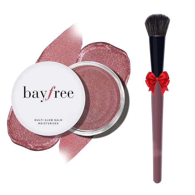 Multi Cream Blush & Blush Brush Set, Korean Makeup Blush for Cheeks, Multi-Use Face Balm, Lightweight & Hydrating, Blendable Color, Non-Greasy, Soft Bristles for Radiant Finish (Pink Camellia)