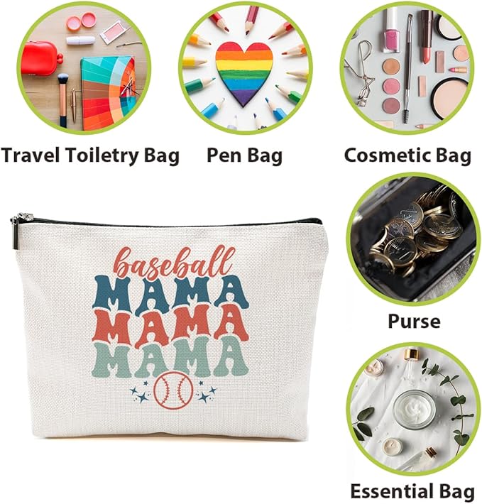 Baseball Gifts Mama Gifts Mom Gifts, Baseball Stuff Makeup Bag, Gifts for Mom Women Baseball Team Player Friend, Baseball Mama Cosmetic Bag, Baseball Coach Gifts Toiletry Bag Christmas Birthday Gifts
