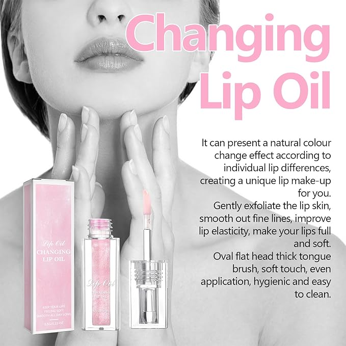 Conversionh Color Changing Lip Oil, Conversion Lip Stain, Conversionh Lip Oil, Boss up Magic Color Changing Lip Oil, Warm Change Hydrating Plumping Lip Nourishing Non-stick Oil (Pink)