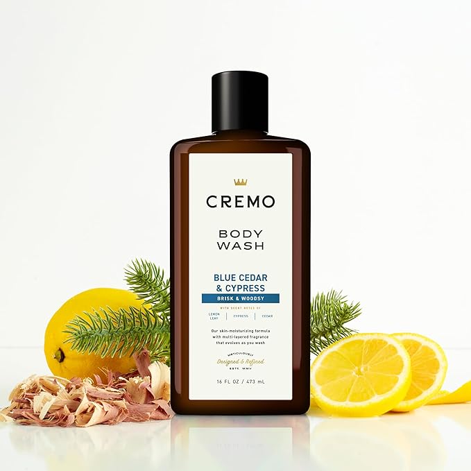 Cremo Body Wash Men, A Woodsy Scent with Notes of Lemon Peel, Cypress and Cedar, 16 Fl Oz