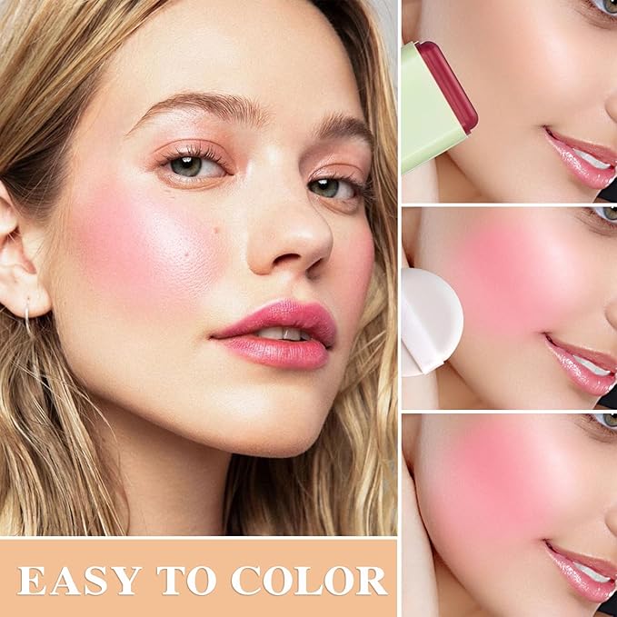 Cream Blush Stick,Waterproof Multi Makeup Cream Stick,Lightweight,Long-lasting,Easy To Use,2 in 2 Multi Blush for Cheeks & Lip Tint & Eyeshadow Makeup,Suitable for All Skin B