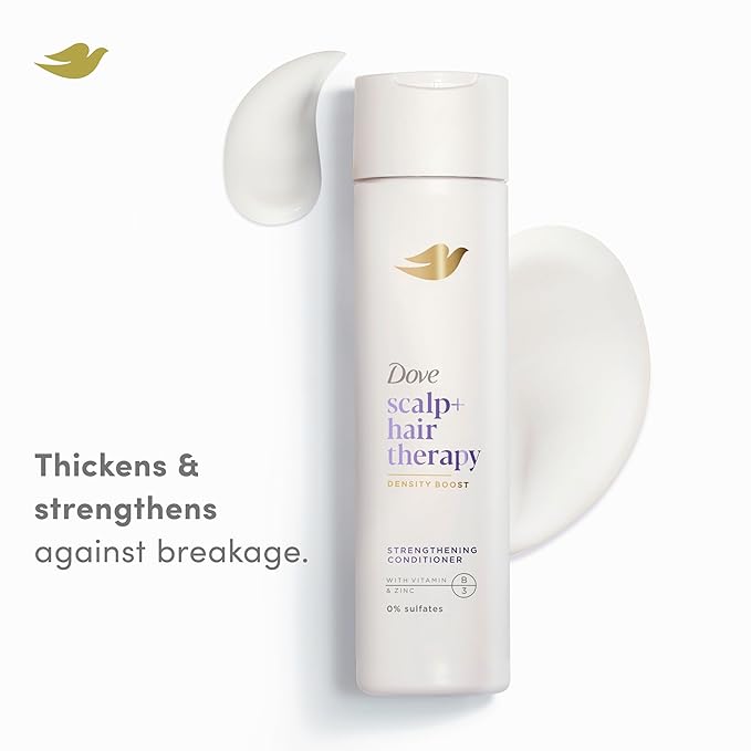 Dove Density Boost Strengthening Conditioner Scalp + Hair Therapy for protecting against premature breakage, with Vitamin B3, Zinc and 0% sulfates, 9.25 oz