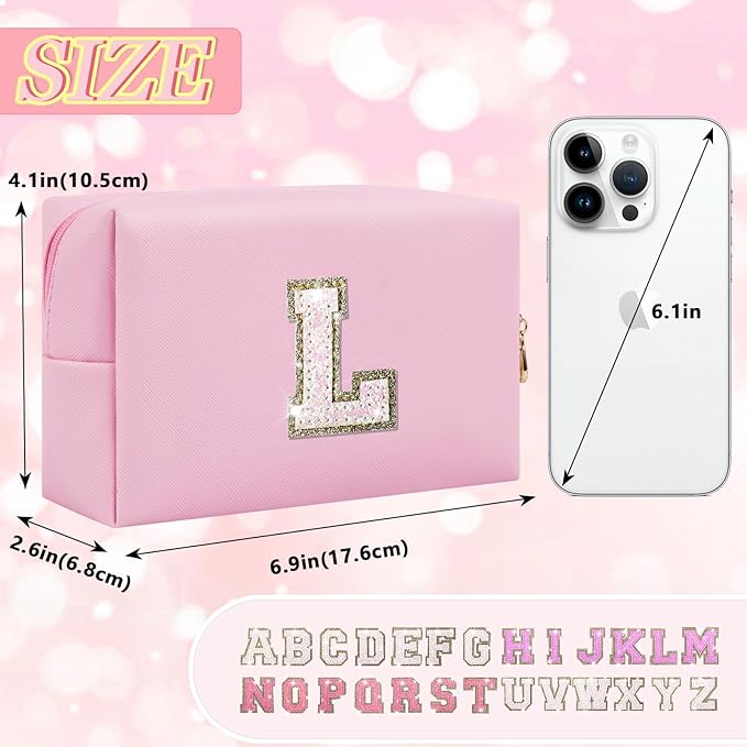 Initial letter patch makeup bag,
