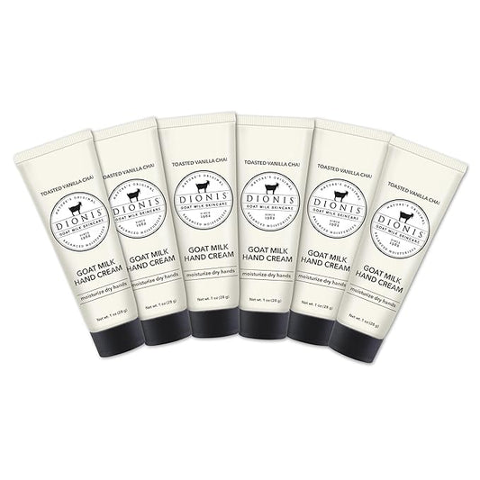 Dionis - Goat Milk Skincare Scented Hand Cream, Travel Size Self Care Moisturizing Lotion For Women, Vitamins & Minerals Hydrate Dry Skin - Cruelty Free, Paraben Free, Vanilla Chai, 1oz Set of 6