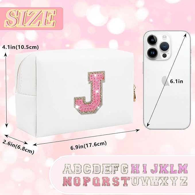 Initial letter patch makeup bag,