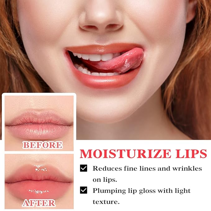 Lip Plumper Gloss,Moisturizing Lip Plumping Lip Gloss,Nourishing Lip Plump Lip Care Products,for Reducing Fine Lines and Smoothing Lips,Creating Elastic and Softer Lips