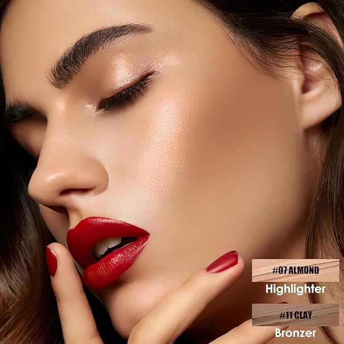 FOCALLURE 2 Pcs Mineral Cream Contour Stick,Moisturize Highlighter Illuminator Makeup,Medium