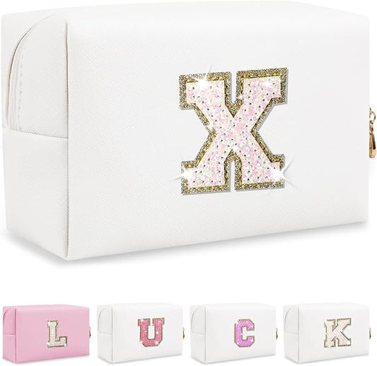 Initial letter patch makeup bag,