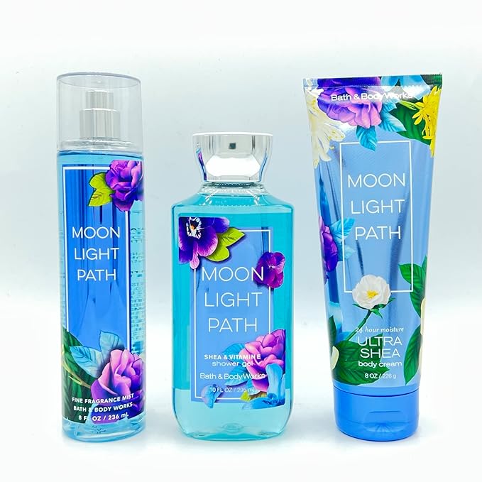Bath & Body Works Moonlight Path Body Set - Shower Gel 10 Fl Oz, Fine Fragrance Mist 8 Fl Oz & Body Cream 8 Fl Oz