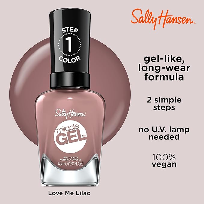 Sally Hansen Miracle Gel™, Love Me Lilac, Long Lasting, Gel-Like Formula, No UV Lamp Needed, Pink Nail Polish