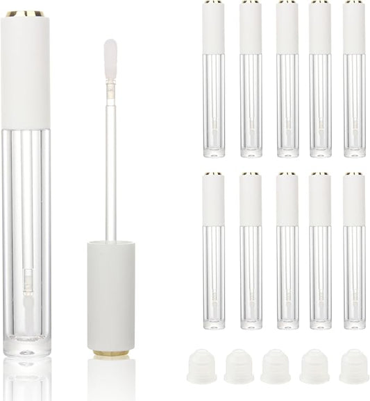 COSIDEA 10pcs Empty Round 4ml 0.13oz lip gloss tubes with soft silicon tip wand Gold white lid Lipgloss tube containers for lip oil packing